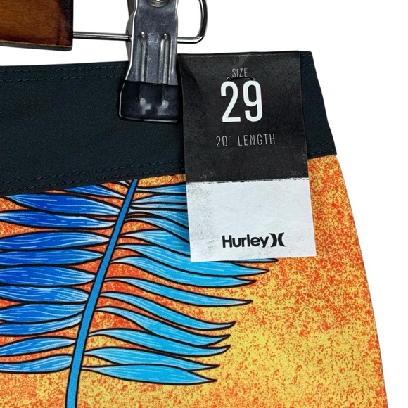 Hurley La Palma 20 in. Boardshorts Light Zitron Men's 29 Orange Blue Leaves NEW - Picture 6 of 11